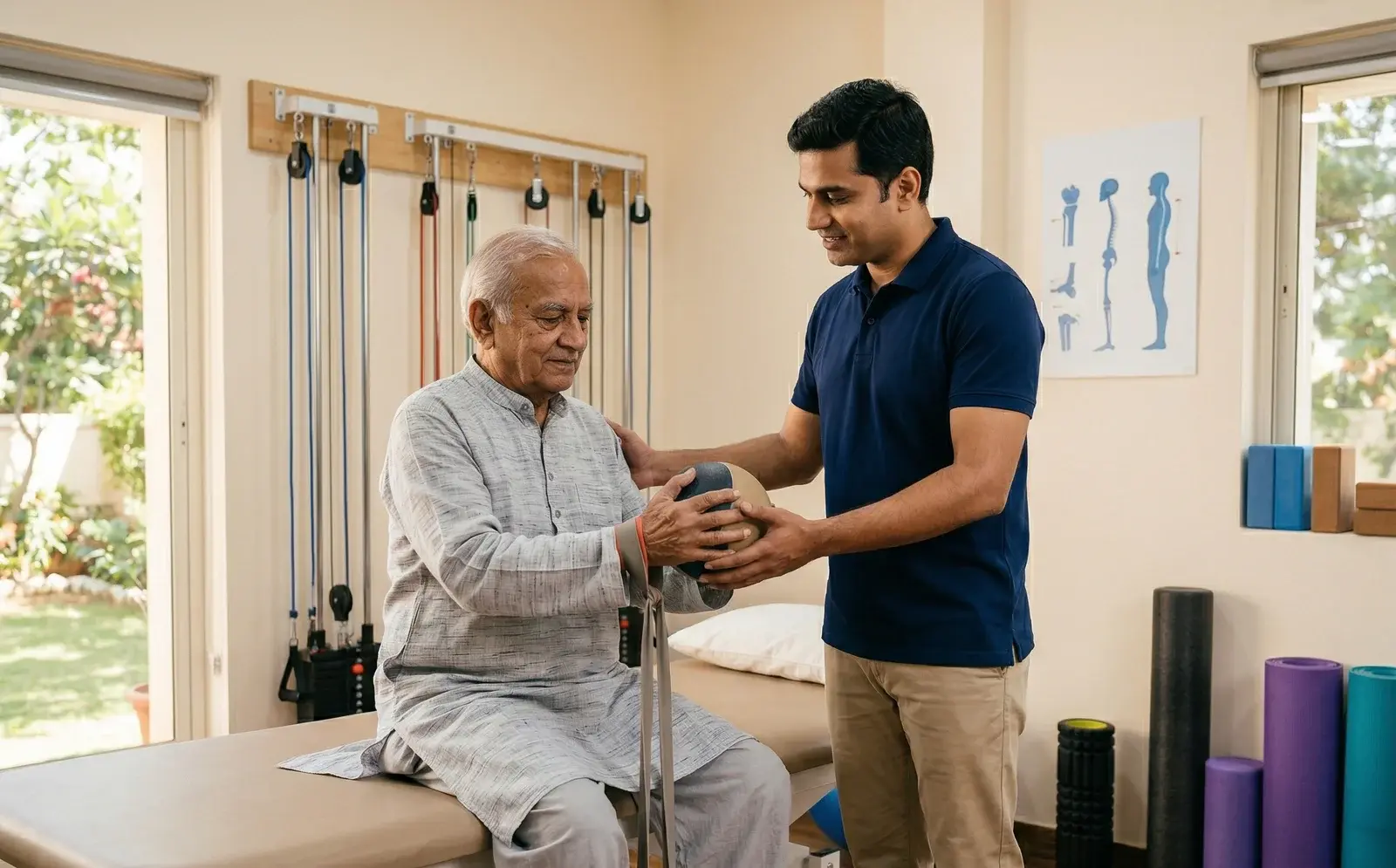 Physiotherapist treating elderly patient JP Nagar Bangalore
